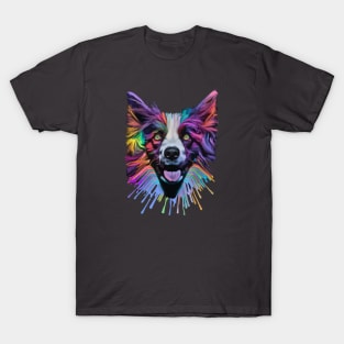 Border Collie Dog Futuristic Color Print T-Shirt